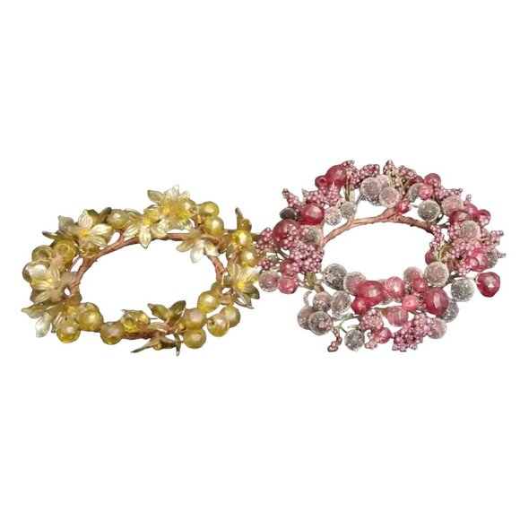 Set of 2 Candle Holder Base Decor Wreath Wraps Vintage - Picture 4 of 7